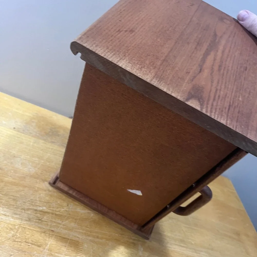 Vtg Mid Century Modern Oak Wood Roll Top‎ Bread Box Kitchen Countertop Storage
